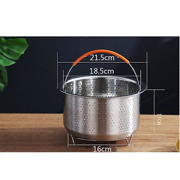 Höyrytyskori-lisätarvikkeet Instant Pot 6 ja 8 litran malleihin - Tukeva ruostumattomasta teräksestä valmistettu IP InstaPot -sisäosa ja siivilä - Silikonikahva ja jalat (FMY)