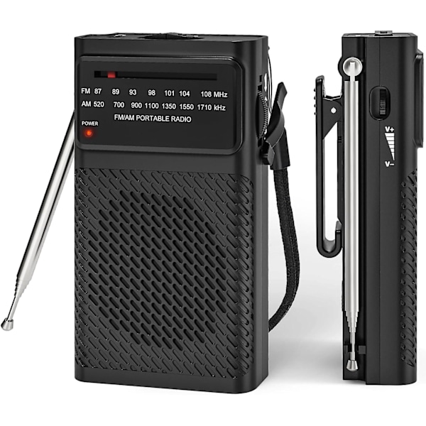 Liten Bärbar Radio AM FM, Transistorradio Med Bältesklämma, Högtalare, 2xAA Batteridriven Radio Med Ultralång Antenn Utmärkt Mottagning (FMY)