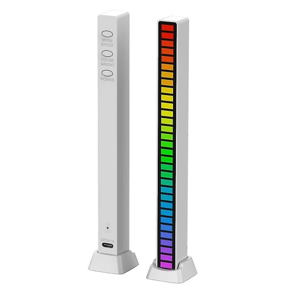 Rgb stemmeaktivert opphenting rytmelys, musikkatmosfærelys med 18 musikkmoduser, Usb og batteridrevet omgivelseslys  (FMY) White Rechargeable Battery