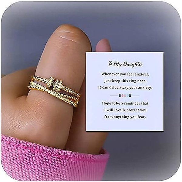 Angstring til kvinder til min datter Fidget ringe Justerbare ringe med perler Spinner ring Angstrelieff ringe til teenagepiger (FMY)