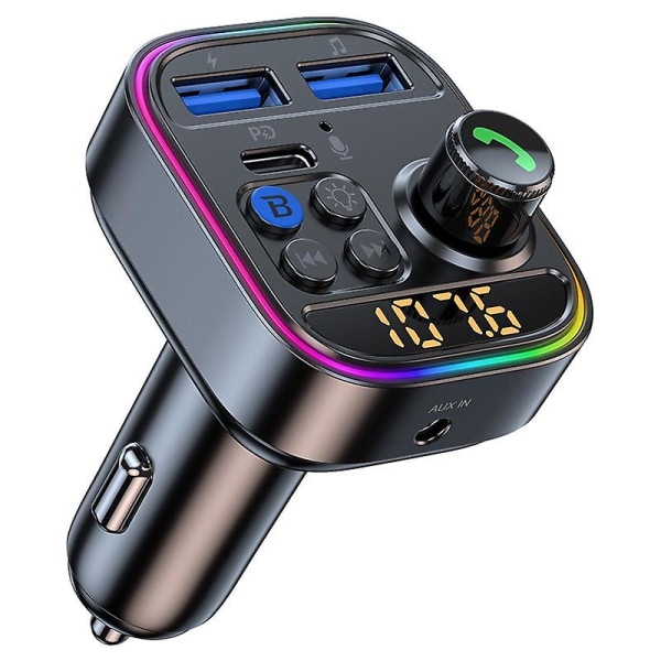 Bluetooth 5.3 FM-sender med én-knaps bas MP3-afspiller trådløs håndfri billader Qc3.0 Pd30w hurtigoplader (FMY)
