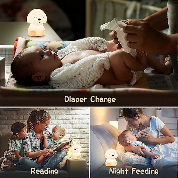Nattlampe for Barnerom, Barne Nattlampe for Jenter Baby og Småbarn Gaver, Søt Valpe Nattlamper Myke Silikonlamper Myk Barnehage US (FMY)