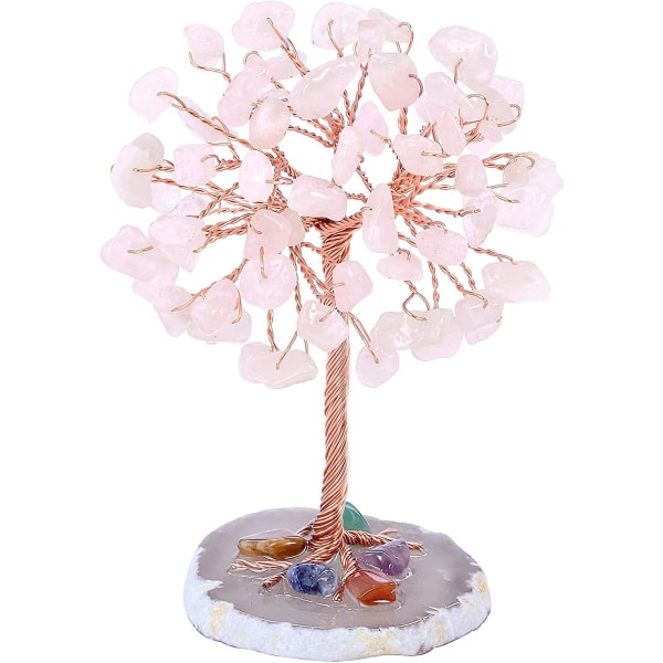 Miini Livets Träd Chakra Dekoration Feng-shui Natursten Hantverk Prydnad Healing Tree Of Happiness Agat Geode Rose Quartz Tree