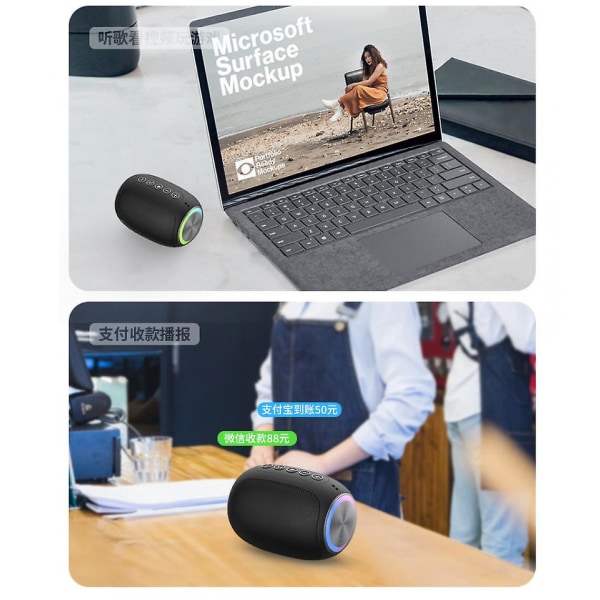Bärbar Bluetooth högtalare, högtalare med subwoofer, längre speltid, Bluetooth 5.0, bärbar högtalare för partystrandcamping, (svart) (FMY)