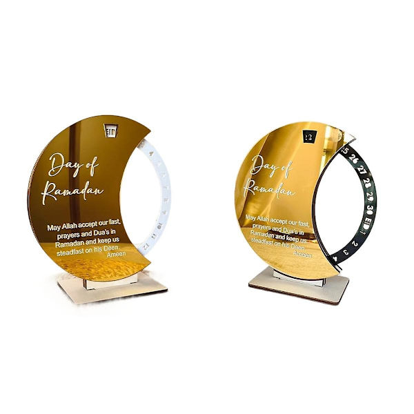Ramadan-kalender, Ramadan nedtelling Mubarak Akryl Måne Ornament Ramadan Borddekorasjon, Gull & Sølv  (FMYED) Gold  Silver