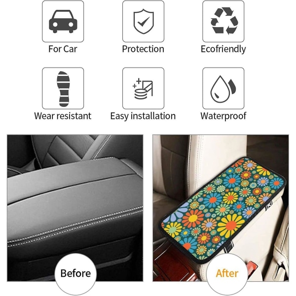 Abstrakt Hippie Flower Auto Center Console Cover Pad, Bilarmlen Setebokstrekk Pute Biltilbehør Dekor (FMY)