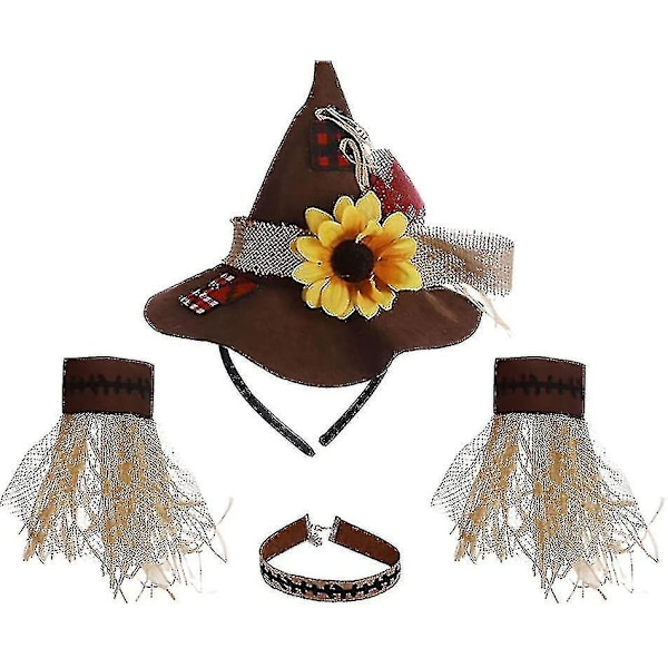 Halloween Cosplay Scarecrow Hat, Armbånd og Halskæder 4 stk. (FMY)