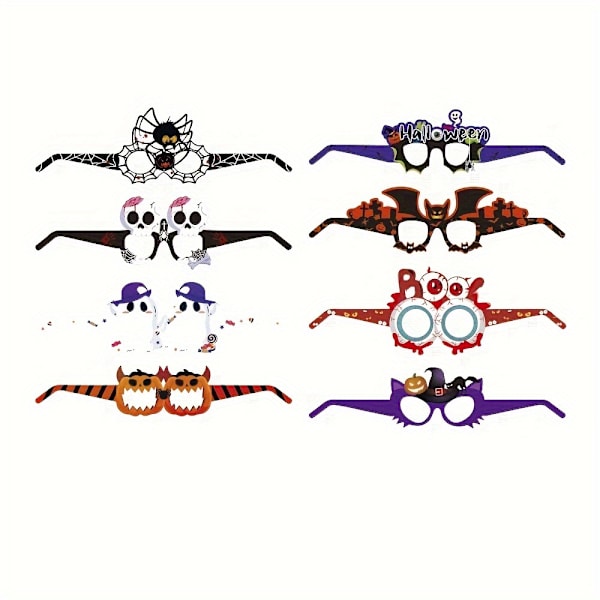 16 stk Morsomme Halloween-festgaver: Fargerike papirbriller med gresskar, edderkopp, spøkelse og flaggermusdesign for bursdag og høytidsdekorasjoner (FMY) Polychrome