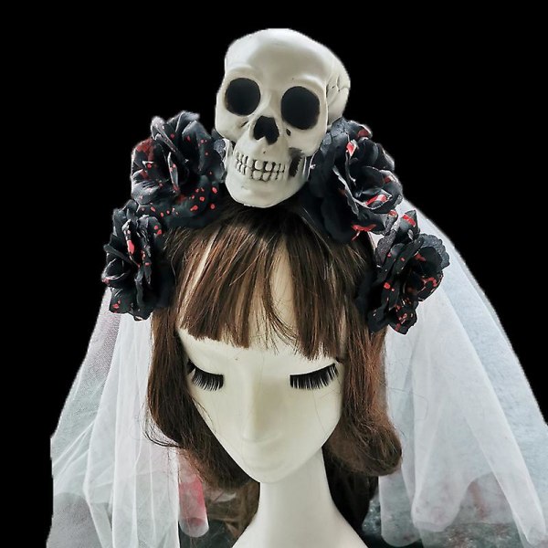 Halloween Headband Ghost Festival Bride Veil Skull Skull Horror Bloody Plasma Muovikukka Bloody Hand Veil (musta), wz-1655 (FMY)