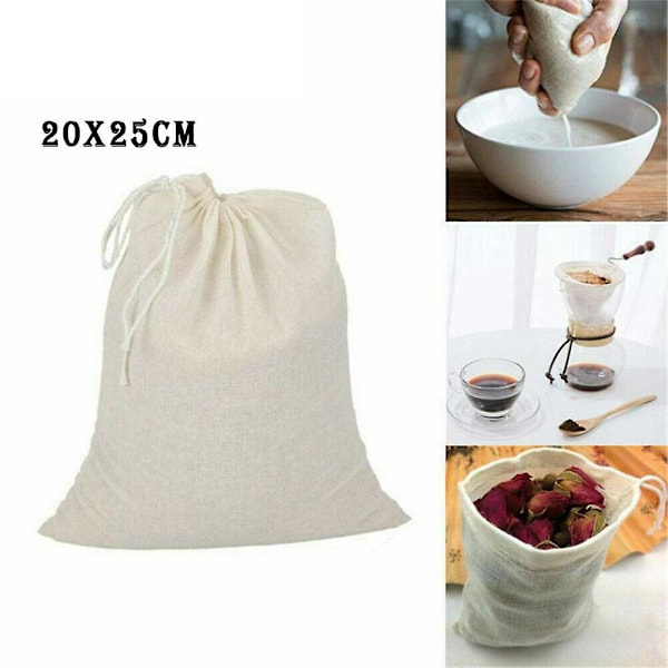 3x Ekologisk Bomull Nötmjölkspåse Återanvändbar Matsil Brygg Kaffe Ostduk (FMY)