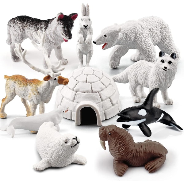 Realistiska polardjur Modellfigurer Leksak Arktiska djurfigurer Isbjörn Rensäl Varg Kanin Arctic Fox Igloo 10st (FMY)