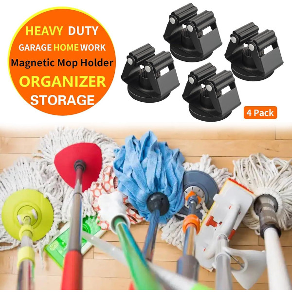 4st magnetisk moppkvasthållare, kraftig magnetisk kvasthållare för rengöringsverktyg, mopphållare väggfäste (FMY)