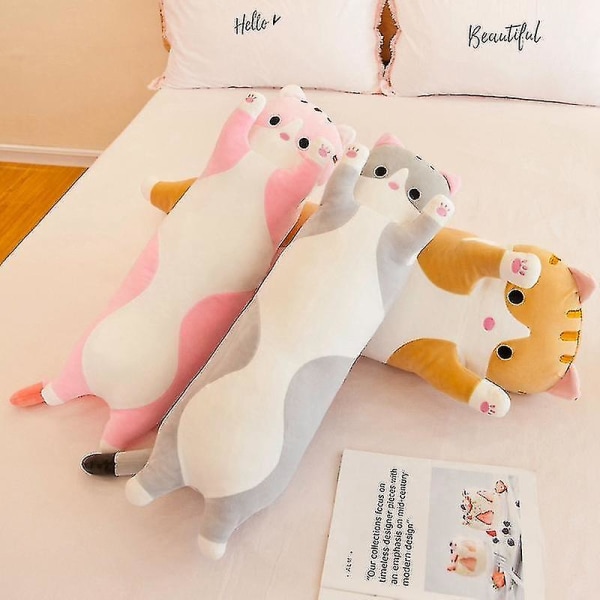 Pitkä heittotyyny kissan pehmolelu iso nukkuvan nuken kanssa, syntymäpäivälahja tytöllä (FMY) Pink 130 cm - 1.5 kg