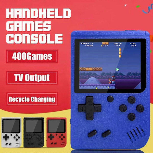 Retro Håndholdt Videospillkonsoll Gameboy Med Innebygd 400 I 1 Klassiske Spill, Helt Ny (FMY) Blue