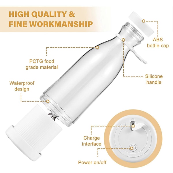 Portabel Mini Elektrisk Blender 300ml Juicekopp 6 Blad För Smoothie Milkshake Juice Barnmat Inbyggt Uppladdningsbart Batteri För Resor Spo (FMY) White