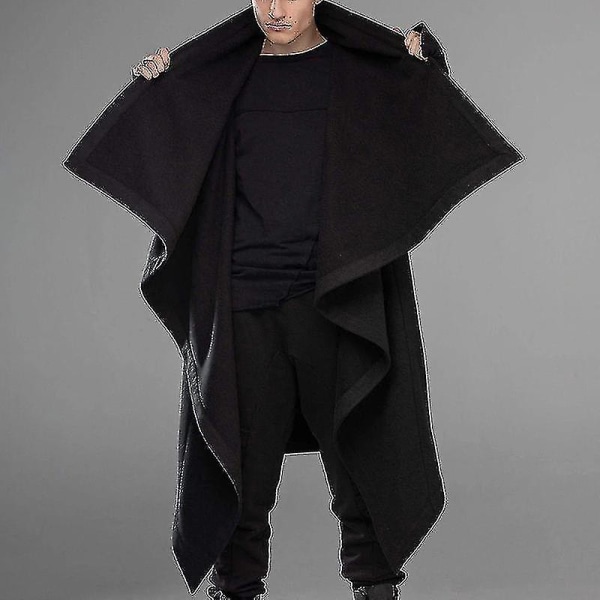 Menn Cardigan med løs hals og uregelmessig solid varm poncho sjal frakk Street Trendy (FMY) Black M
