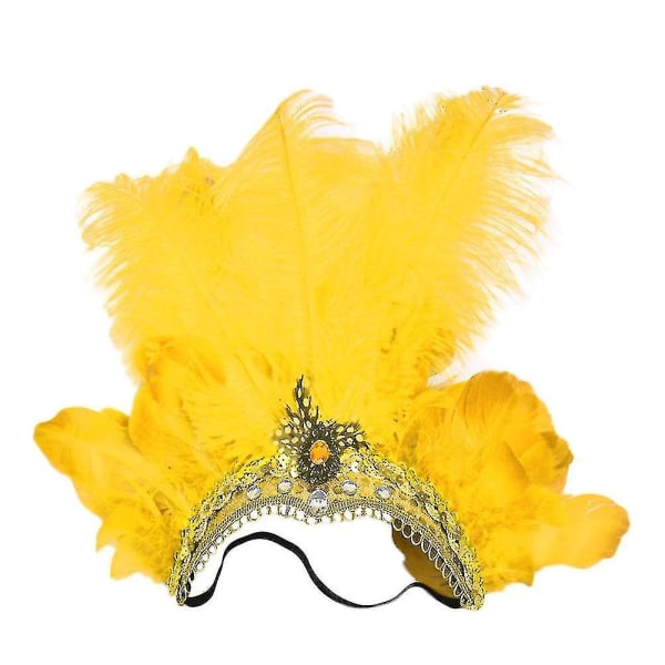 Kvinder pailletter Rhinestone Feather Pandebånd Show Halloween Dancing Party Headpiece (FMY) Yellow