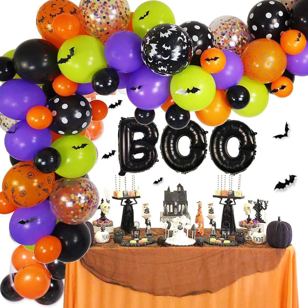 Halloween Balloon Arch Garland Kit, Musta Purppura Oranssi Vihreä Konfetti Latex Balloons Arch Set (FMY)