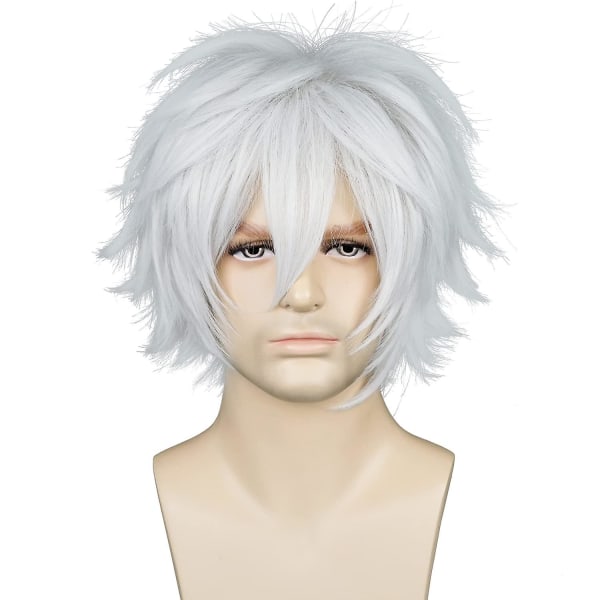 Wekity Unisex Anime Kort Cosplay Peruk Med Lugg Värmebeständigt Hår, Silver Vit, wz-1221  (FMY)