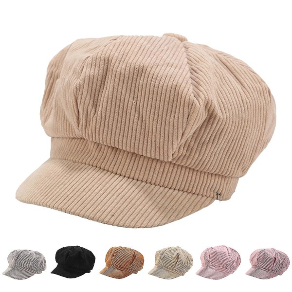 Visor Beret Cap Retro Britisk Stil Peaked 8 Panel Koldresistent Fløjl Kvinder Ottekantet Newsboy Cabbie Maler Hat  (FMY) Dark Pink