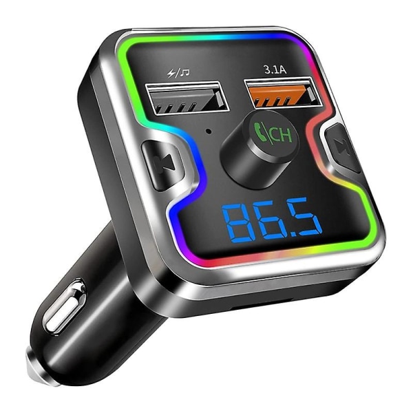 Bluetooth 5.0 Fm-sender Dobbel Usb-bilspiller 3.1a Hurtigladerstøtte Tf-kort U-diskinngang (FMY)