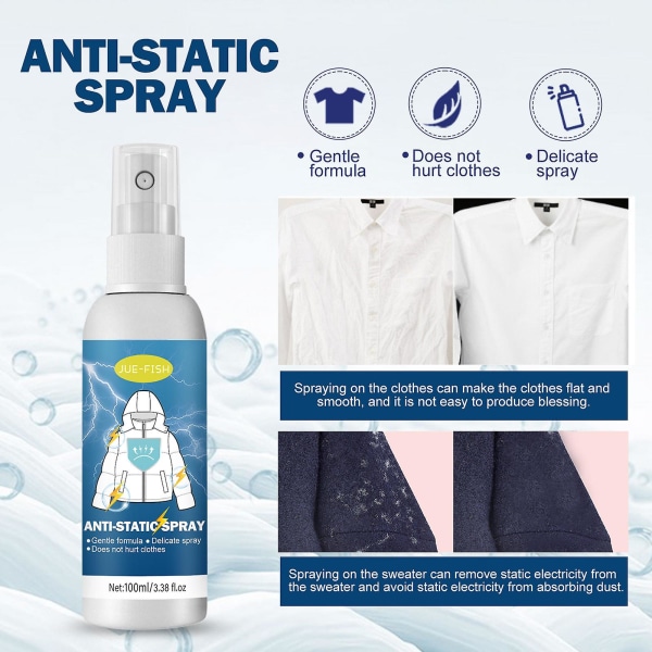 Statisk spray til tøj, statisk spray, statisk elimineringsspray, statisk fjerner til tøj, Static Guard spray til tøj, 100 ml (FMY)