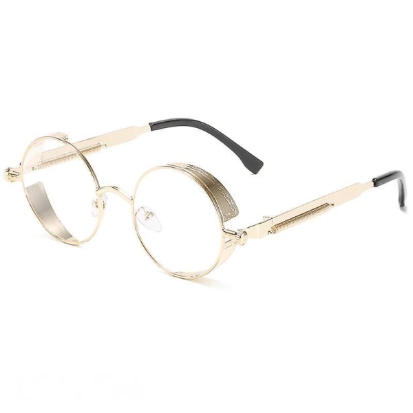 Retro Steampunk Style Unisex-inspirerede runde metalcirkelpolariserede solbriller til mænd og kvinder - gennemsigtige (FMY)