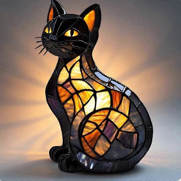 Kattelampe, Kattelampe Farget Glass, Retro Katter Farget Resin Bordplate Nattlys, 3D Søt Kjæledyr LED Bordlampe (FMY) A1