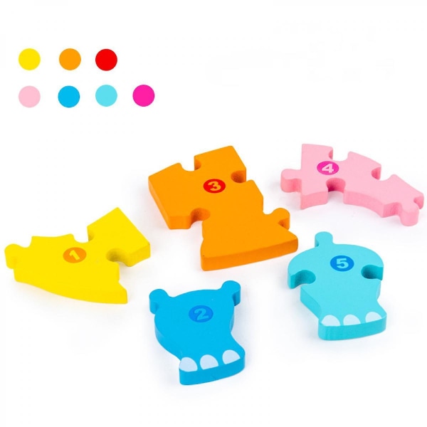 Toddler i trä för småbarn Pojkar och flickor, baby Pedagogisk leksakspresent med djur Ljusa färgformer Inlärningspussel (FMY)