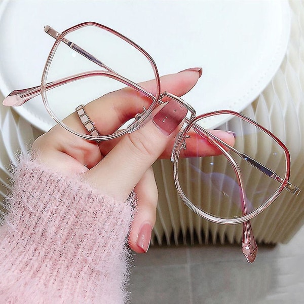 Læsebriller, der blokerer for blåt lys, stilfulde kantede 100-400 presbyopiske briller (FMY) Pink Rose Gold 400