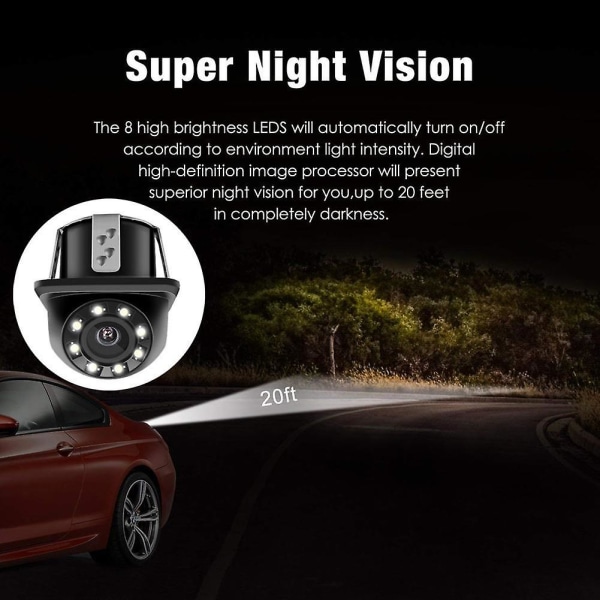 Bil ryggekamera 8 led runde ryggekamera Night Vision Reverserende autoparkeringsmonitor 170 graders ryggekamera (FMY)