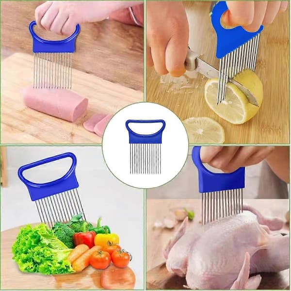 4 Stykker Løkholder Kutter Rustfritt Stål Løkkutter Grønnsak Tomatholder Kutter - Blå (FMY) style9037