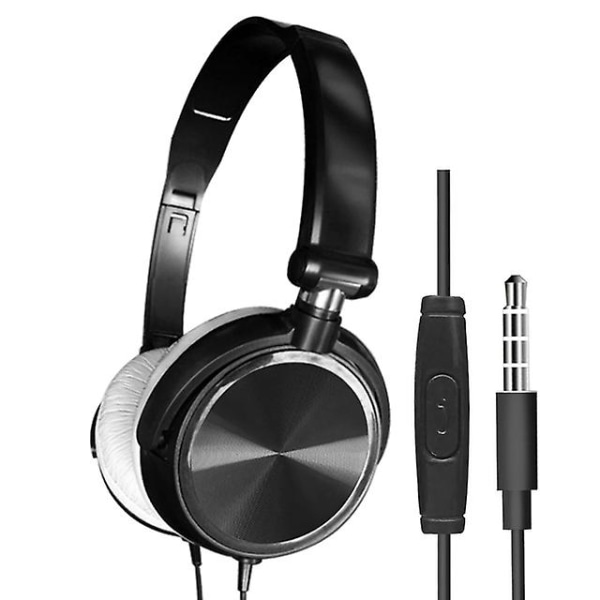 Over Ear-hodetelefoner Kablede hodetelefoner med mikrofon Bass Hifi-lyd Musikk Stereo-øretelefoner for Iphone Xiaomi Sony Hu Pc (FMY) Black