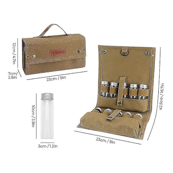 TOMSHOO Portabel Kryddväska med 10 Kryddburkar Canvas Kryddförvaringsväska Organizer Kryddflaskor (FMY) Khaki