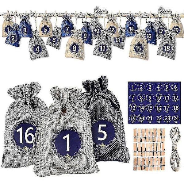 24 Adventskalender Til Fyldning, Stofpose Adventskalender Til Mænd Kvinder Børn (FMY)
