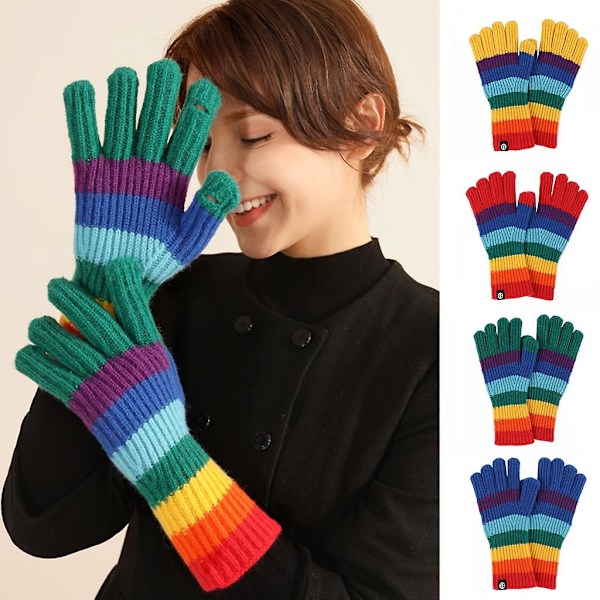 Varme Vinter Touchscreen Handsker Søde Stribede Handsker Julevanter Regnbue (FMY) Green finger rainbow