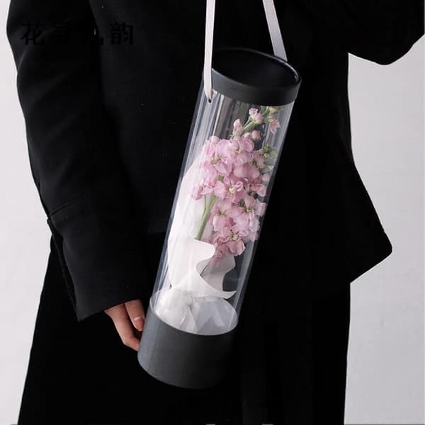 Blomsterpresentförpackning Bärbar Transparent PVC Utsökt Blomsterdisplay Förpackning Festartiklar (FMY) Black