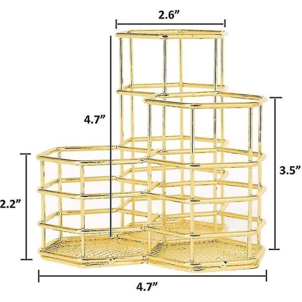 Blyantsholder, Gylden Penholder Til Skrivebordsorganisering, Metal 3 Rum Makeup Penselholdere Kop (FMY)
