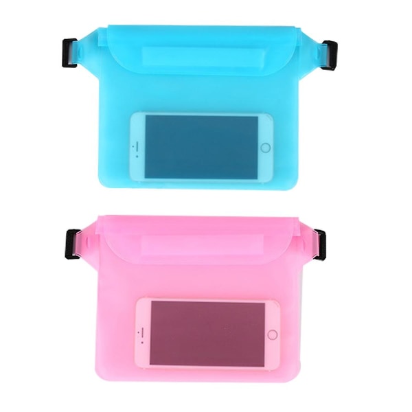 2 Waterproof Pouches With Adjustable Belt And Waterproof Fanny Pack Screen Touchable Dry Pouch - Cyan - Blue + Pink  (FMY)