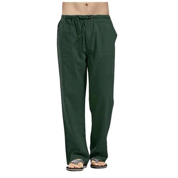 Herr Linnelook Baggy Beach Byxor Breda ben Elastisk midja Casual Loose Harem Byxor (FMY) Dark Green L