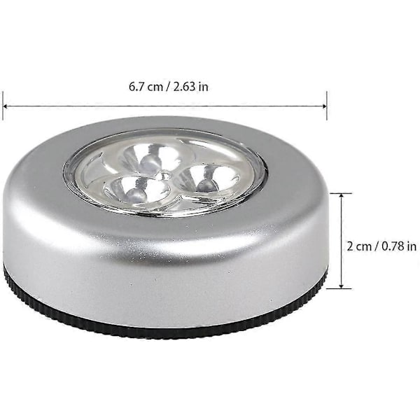 3 LED-lamper på batterier - Tryk for at tænde - Hvidt lys (6 stk) (FMY)