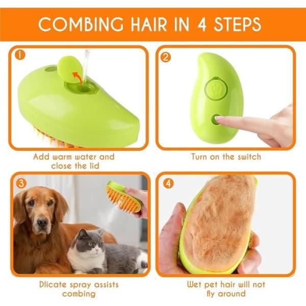 Dampbørste - 3-i-1 - Multifunksjonell bruk - Silikonbust - For katter og hunder (FMY)