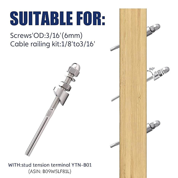 10-pack 30 graders vinklade brickor i rostfritt stål, 1/4 tum/6,6 mm 30 graders brickor för vajerräcke (FMY) Silver