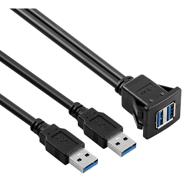 USB-panel Flush Mount-kabel USB 3.0 Forlængelse Dash Mount Flush Mount Panel Mount-kabel til bil båd motorcykel (firkantet dobbelt USB 3.0 1m Cisea (FMY)