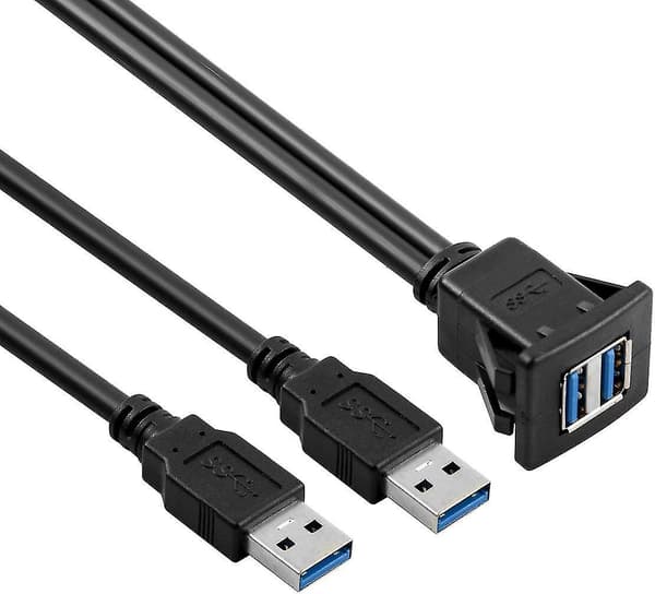 USB-panel Flush Mount-kabel USB 3.0 Forlengelse Dash Mount Flush Mount Panel Mount-kabel for bil båt motorsykkel (kvadratisk dobbel USB 3.0 1m Cisea (FMY)
