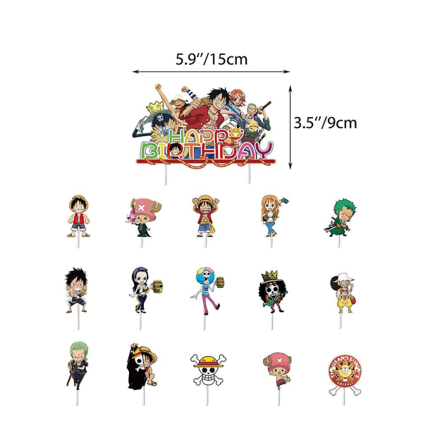 One Piece Anime-tema Barn Vuxen Födelsedagsfest Tillbehör Ballonger Banner Cake Toppers Set (FMY)