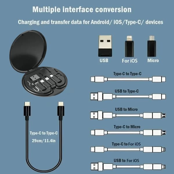 60W Multi USB C til TypeC Hurtig Opladningsadapter Kabelsæt USBC til Lighting Konverteringssæt USB A & Type C til Micro/Type-C/Lighting(FMY) White