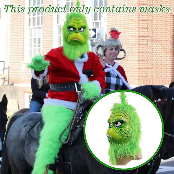 Jul The Grinch Full Head Latex Maske Julehatt Monster Voksen Hansker (FMY) The Grinch  Christmas Mask C