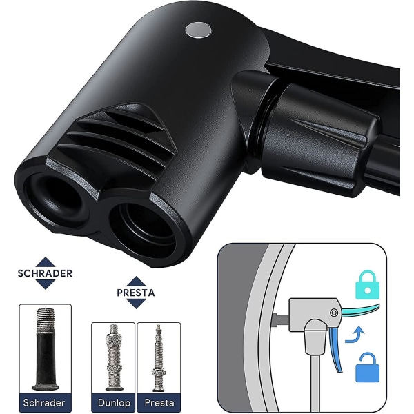 Minipump för cykel, bärbar fotpump med tryckmätare för alla ventiler Av/dv/sv Golvpump Passar för MTB, Trekkingcyklar, Stadscyklar och Barn