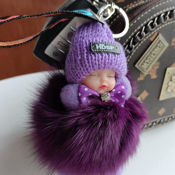 Nyckelringar - Sweet Girl Doll Keychain, Soft Cute Keychains, Doll Keychain kan användas i bilnycklar, plånböcker - lila (FMY)